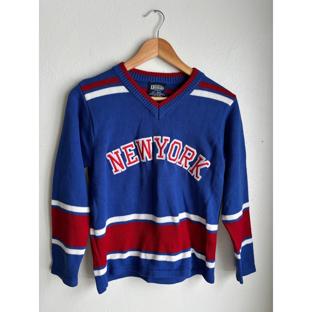 Urban Extreme Kids New York V-Neck Knit Sweater Blue Red White Striped Size 8/10